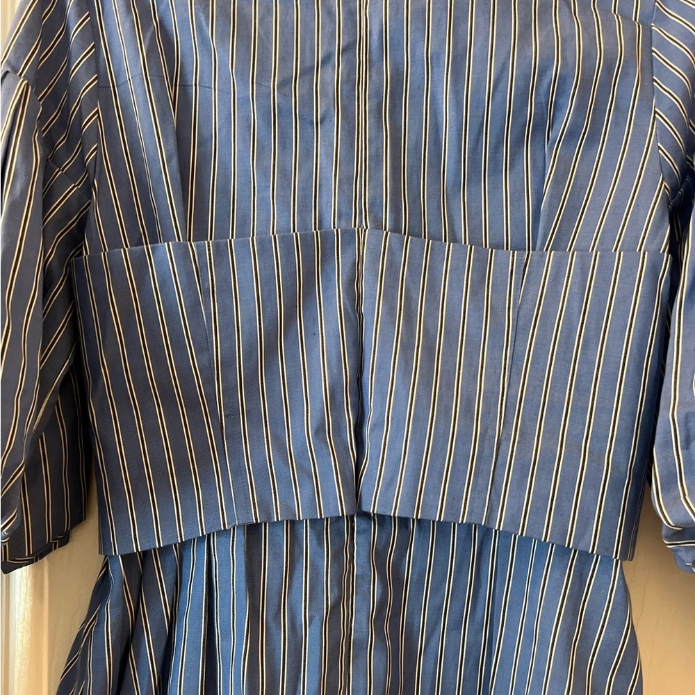 Sea New York Blue Pinstripe Long Sleeve Puff-Sleeve Dress with White Cuffs - Picture 7 of 11